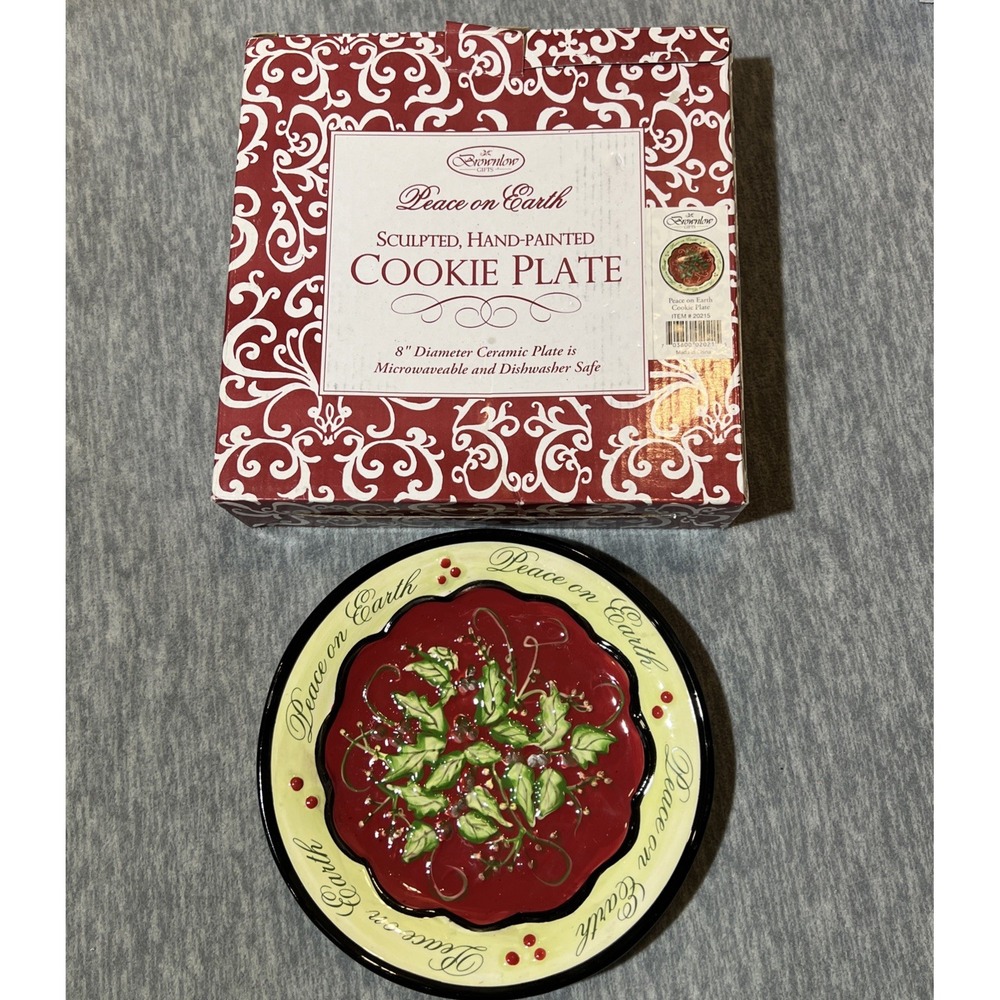 Brownlow‎ Christmas Ceramic Cookie Plate 8" Peace On Earth Hand Painted 2007 New